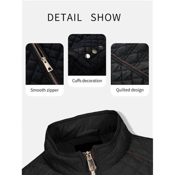 Women's Stand Collar Lightweight Quilted Puffer Jacket Padded Zip - Picture 6 of 7